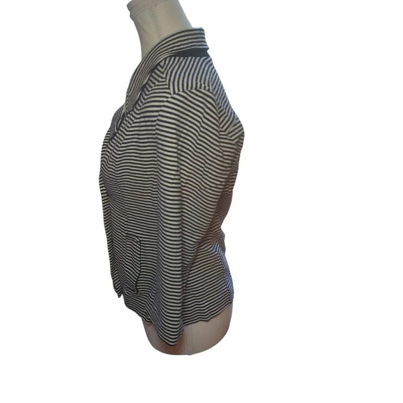 Cabi Life Jacket Double Breasted Navy Black White Stripe Small Nautical Stretch - Picture 2 of 15